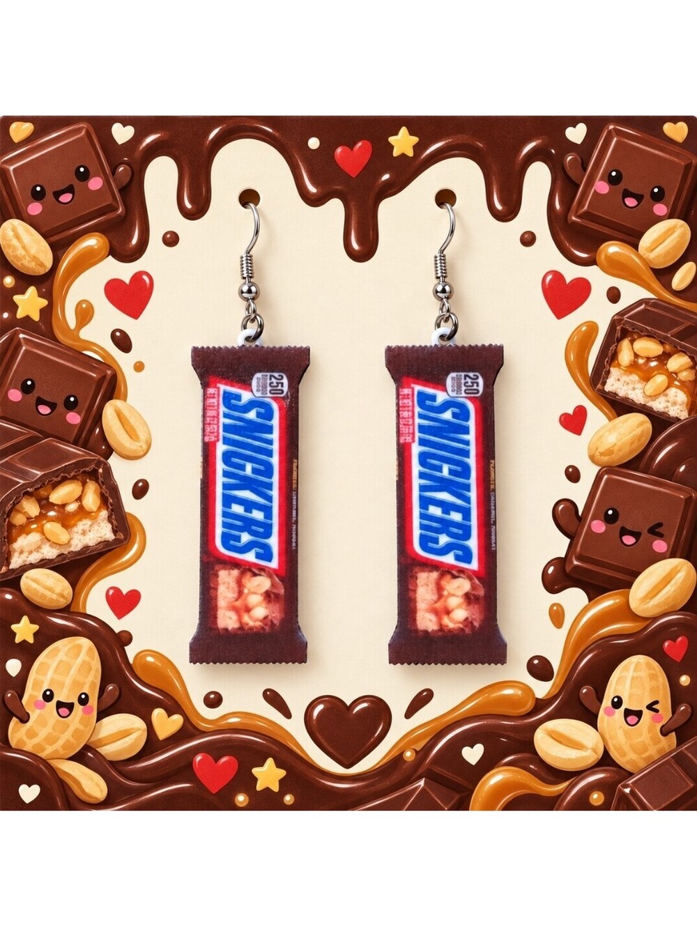 Fun Mini Chocolate Candy Bar Snickers Earrings